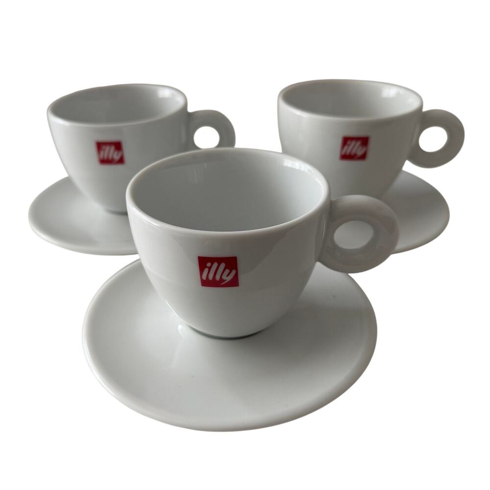 Illy Logo Ceramic Cappuccino Coffee Cups and Saucers Set of 3 Spal Portugal